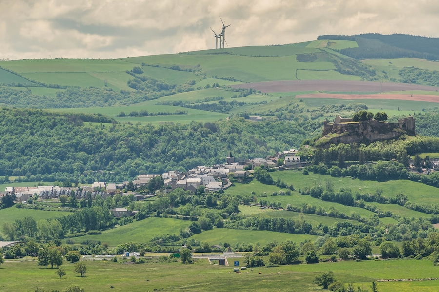 View of commune of Sévérac-d'Aveyron, Aveyron, France