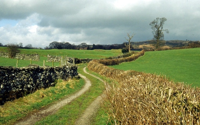 Track leading towards Crosthwaite. This track leads from an old water mill (now a conference and training centre) towards Crosthwaite village.