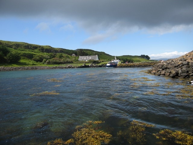 Port Mor, Muck. The Shearwater from Arisaig is in the harbour.