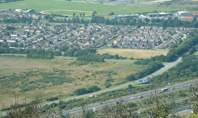 North Aberavon. Housing estate and sports ground - birds eye view from hills to the East.