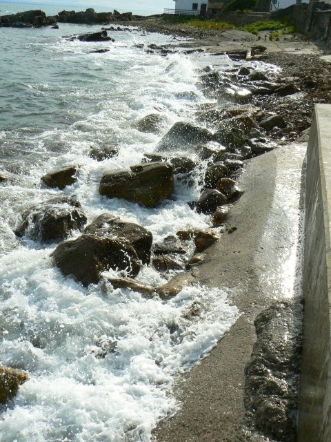 Rock and concrete Sea defences in Cellardyke.