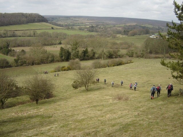 Into the valley Footpath from Cropton village into lower end of Rosedale Beckhouse Farm can be seen on the right