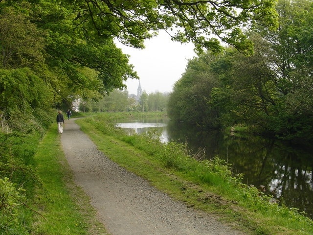 Forth & Clyde Canal at Westermains This tranquil setting shows the canal at its best. In the distant mist can be seen one of Kirkintilloch's many church towers.