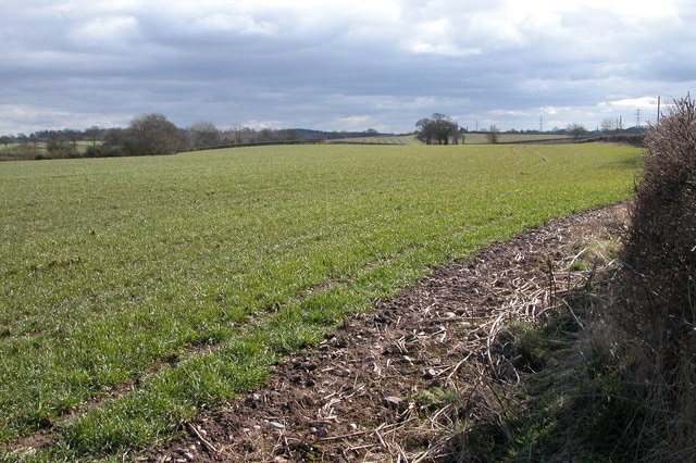 Farmland beside the lane to Southall Farm. Southall Farm is situated at the southern end of a no through road, south of Doverdale.