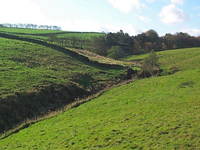 Valley of Nook Beck. Looking southwestwards (upstream) from Green Lane.