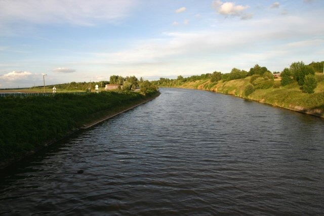 Manchester Ship Canal at Halton Looking east from the old swing bridge leading to Wigg Island Community Park.