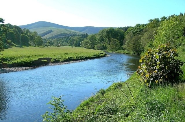 The River Tweed Near Holylee Looking up the river, a little downstream from Holylee. Viewed at the end of May.