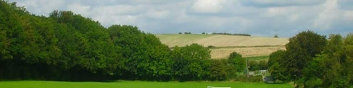 Photo "Private Field Bounded by a bridleway to the left and the rear of the houses in The Broadway to the right. The equipment suggests somebody in that road may well own this field. Taken from the bridleway that provides the southern boundary." by Simon Carey (Creative Commons Attribution-Share Alike 2.0) / Cropped from original