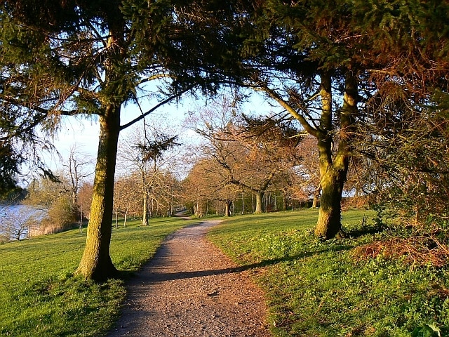 Footpath, Coate Water country park, Swindon The path through the park here is a footpath. There is separate provision for cyclists nearby.