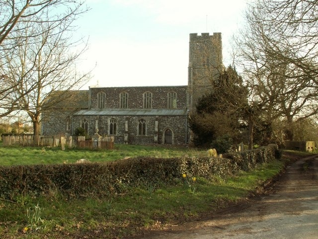 All Saints church at Mendham This church was built during the 14th and 15th centuries. Just outside the west side of the tower, stands a pill box, which can be seen on the right of this photo.