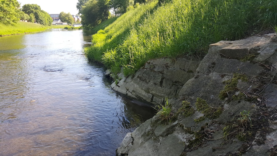 Photo "Mündung des Milmesbach in die Weiße Elster (unterhalb der Gösselbrücke)" by Erfurth (Creative Commons Attribution-Share Alike 4.0) / Cropped from original