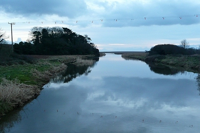 Nearly at the sea View from South Farm Bridge of the River Otter on its last kilometre to the sea.