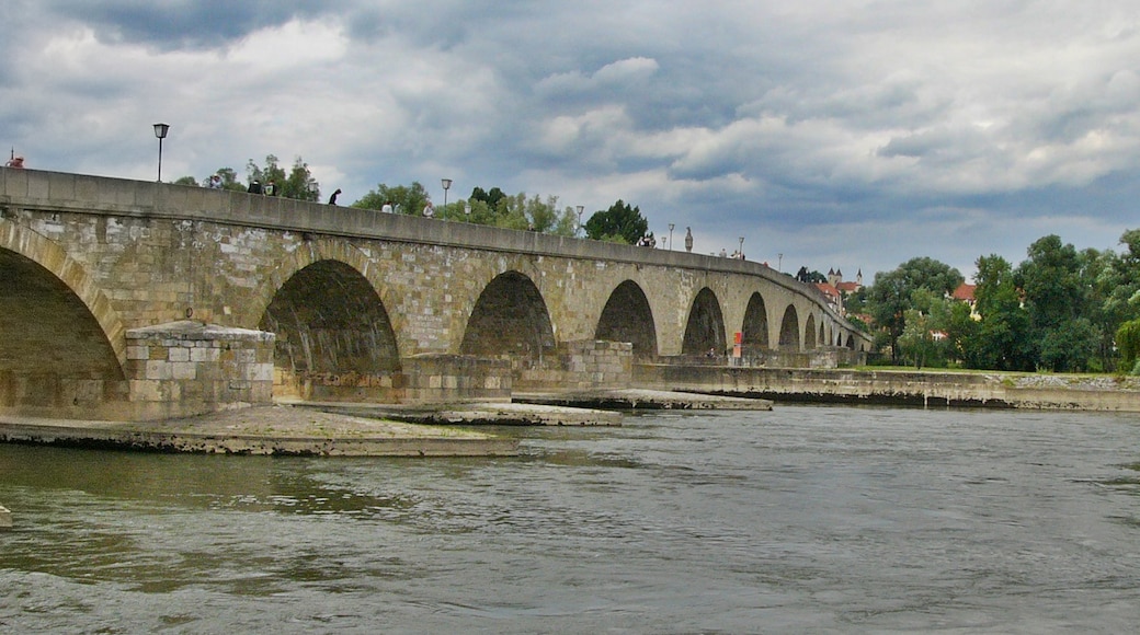 Stone Bridge over the Danube River in Regensburg, Bavaria, Germany.