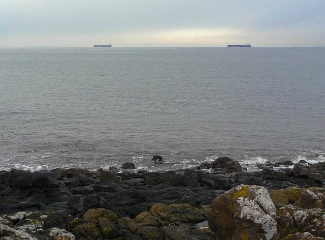 Off the Black Rocks Looking out across the Firth of Forth with a pair of empty tankers waiting for further employment.