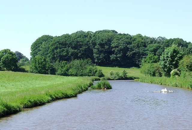 The Coventry Canal near Mancetter, Warwickshire This rural section of the canal bypassing Mancetter was the last that James Brindley constructed before being sacked by the company, which had run out of money on reaching Atherstone (about another half a mile ahead) in 1771.