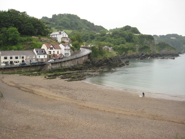 The beach at Combe Martin Beyond the beach is the A399 road to Ilfracombe.