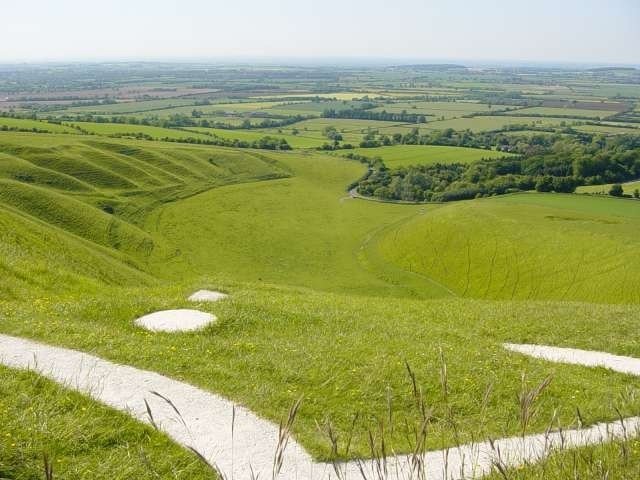 The Eye of the Uffington White Horse Taken from just above the head of the White horse, with The Manger in the background.