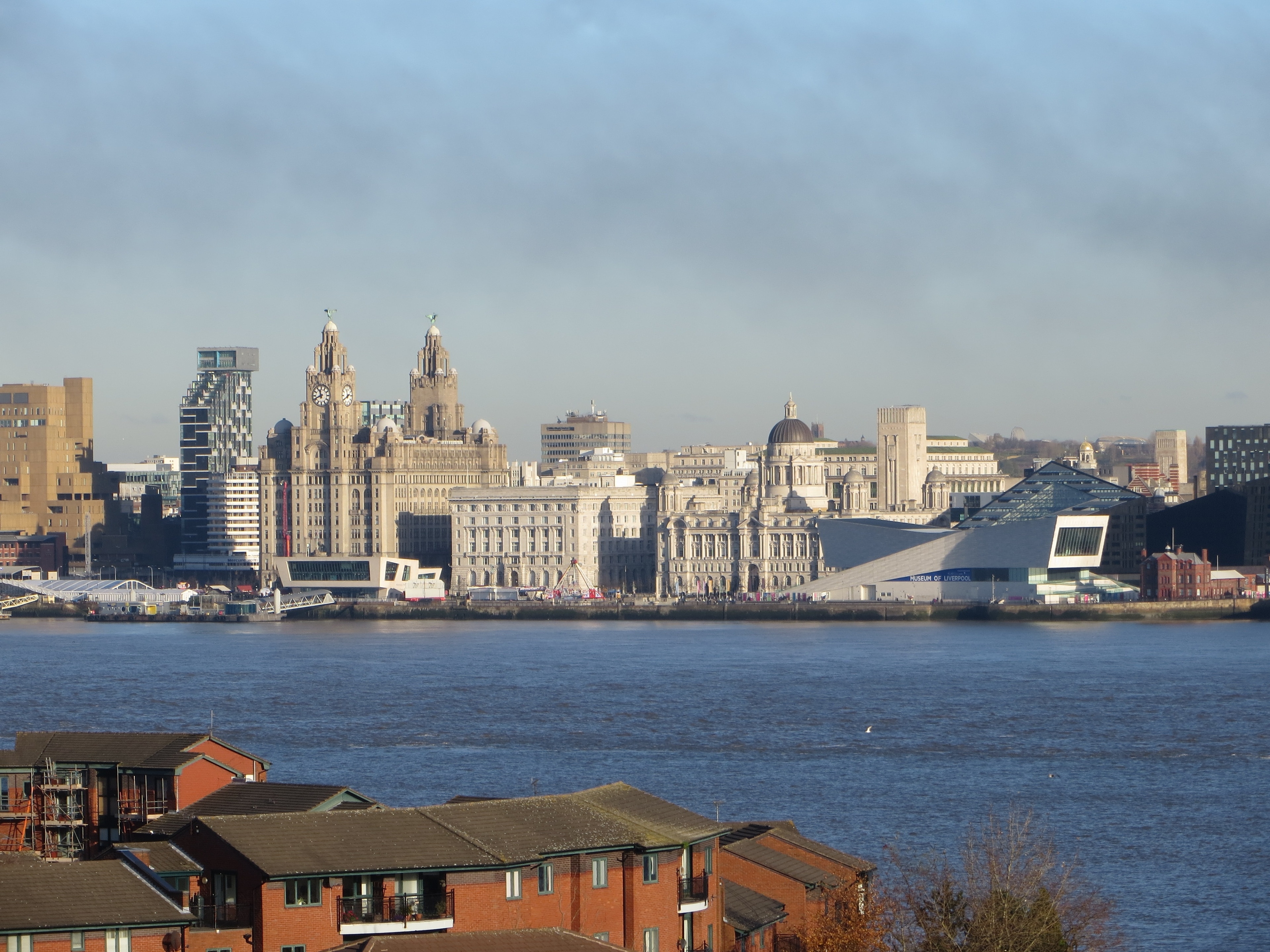 View across the Mersey from St Mary's Tower, Birkenhead.