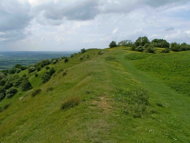 Earthworks on Haresfield Beacon. The map says Tumulus; there are certainly substantial earthworks on this hill, which gives much better views than the one with 1122192.