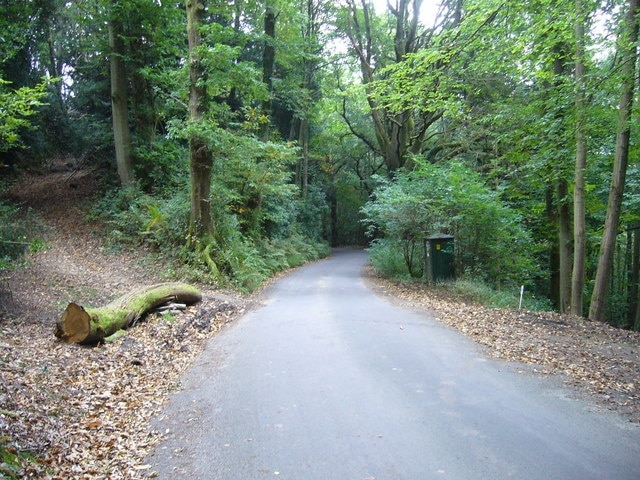 Track crossing road at Marley Heights The track in question is marked on the map as a byway but access to the left has been blocked for motor vehicles. It is signed as a bridleway.