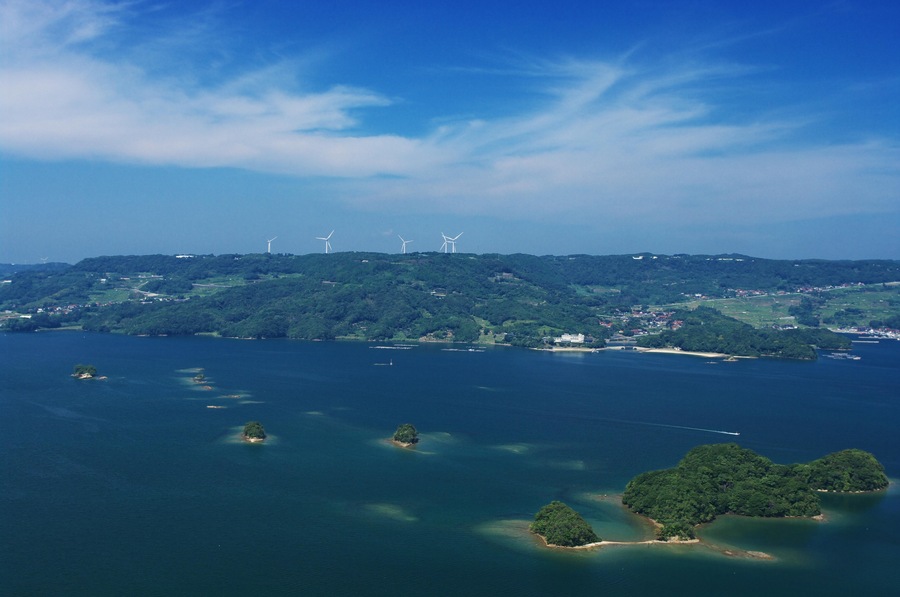 Irohajima in Imari Bay and Hizen town, from Shiratake peak of Fukushima island, Matsuura city, Nagasaki prefecture.