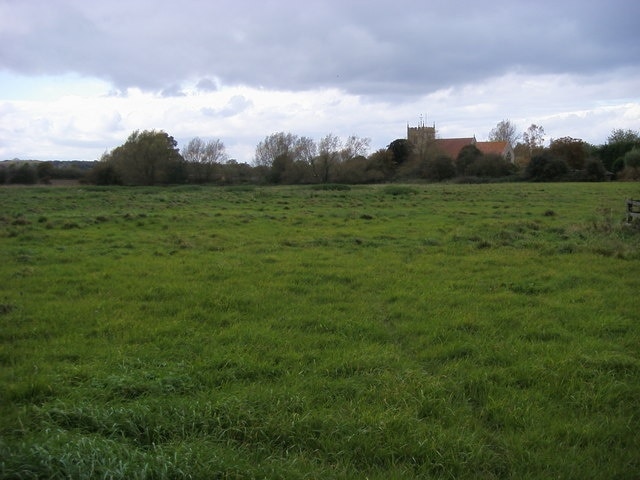 Chalgrove, Oxfordshire: view from Berrick road across fields to St Mary the Virgin parish church