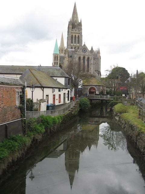 Truro Cathedral and River View of Truro Cathedral from Old Bridge Street. The name Truro is derived from the Cornish phrase tri-veru meaning three rivers. The city is situated where the rivers Kenwyn and Allen combine to become the Truro river.