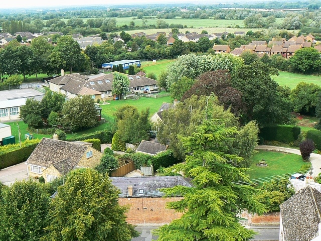 View north from St Sampson's tower, Cricklade At left is part of St Sampson's C of E Primary School.