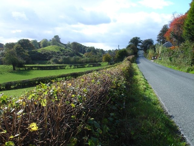 The road to Bettws With Lane Cottage on the right and Llwyn Coch on the left.