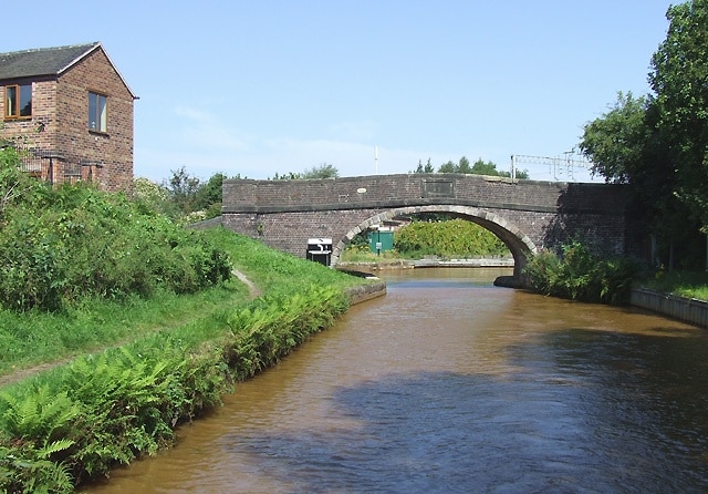 Approaching Hardings Wood Junction, Trent and Mersey Canal, Staffordshire. This image shows where the branch from the Macclesfield Canal meets the Trent and Mersey at Hardings Wood Junction.