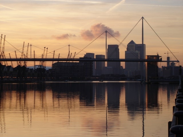 Royal Victoria Dock - with Canary Wharf and the Millennium Dome in the background