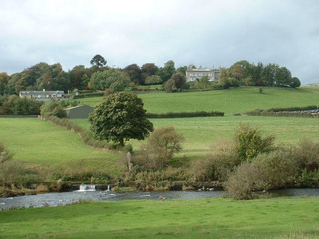 River Kent. Near Kendal, with Prizet Farm and Prizet in the background