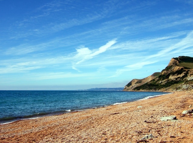 Thorncombe Beacon and Lyme Bay from West Beach The Jurassic Coast at its best