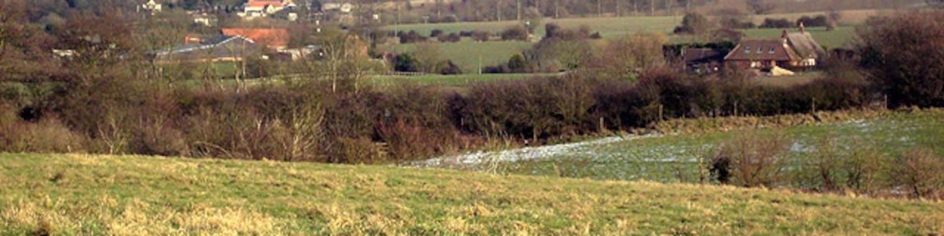View from the Thatcher's Arms The pub stands on a high point with views across the railway line and towards the River Stour.
