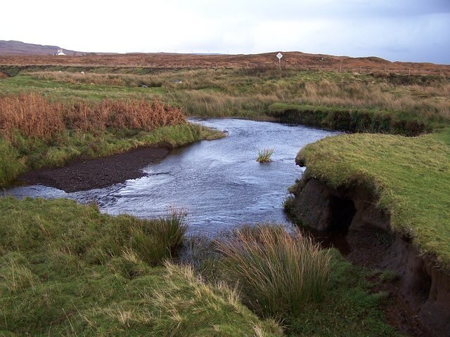 Undercut banks of River Horneval The river meanders its way across a fairly flat moor here. Sudden spates after heavy rain cause significant erosion of the banks.