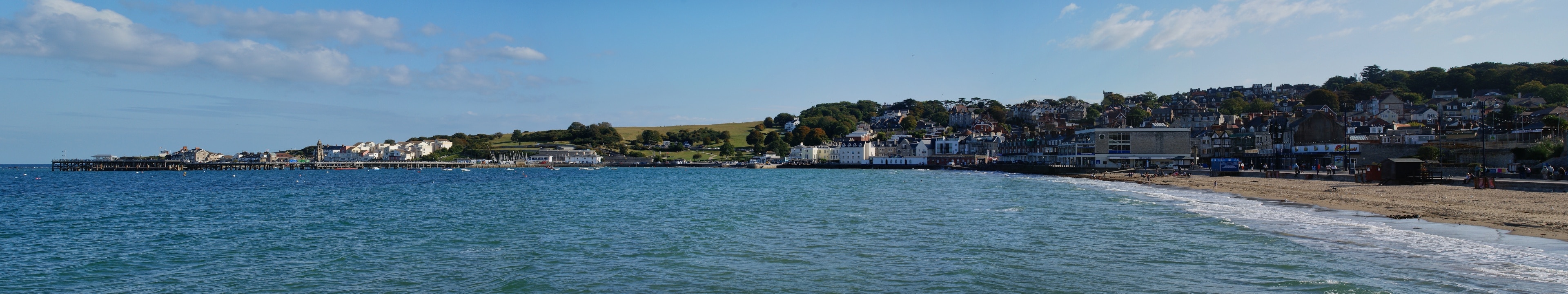 A stitch showing the seafront and harbour at Swanage in Dorset. This is part of the World heritage site the Jurassic Coast.