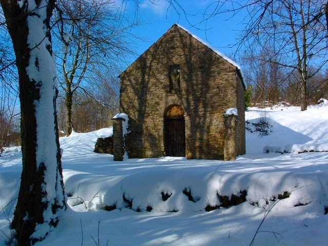 Chapel at Scotch Corner, north of Oldstead, North Yorkshire, in snow in winter 2005