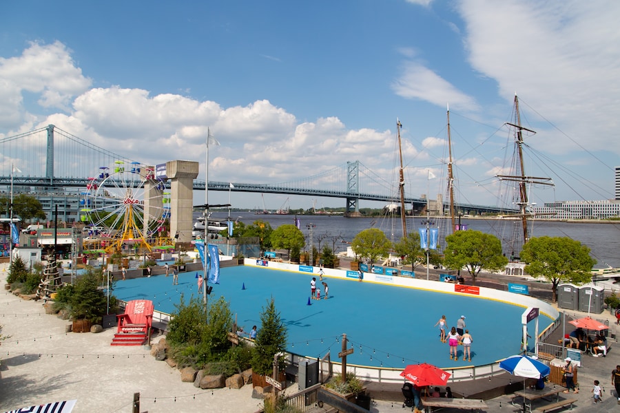 View of Penn's Landing with waterfront attractions and scenic views in Philadelphia.