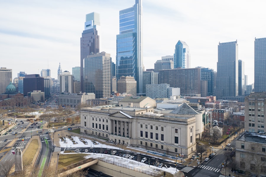 Exterior view of The Franklin Institute with its iconic architecture in Philadelphia.