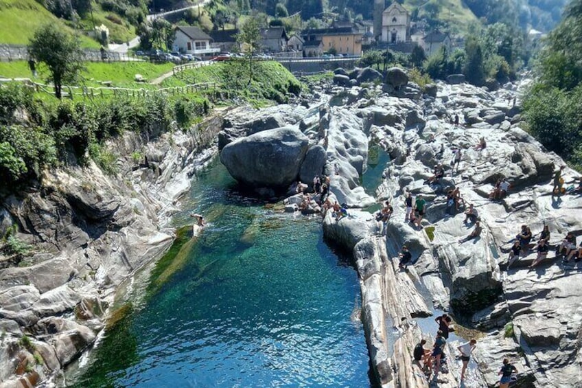 Verzasca valley, river and waterfall + Locarno private guided tour, from Lugano