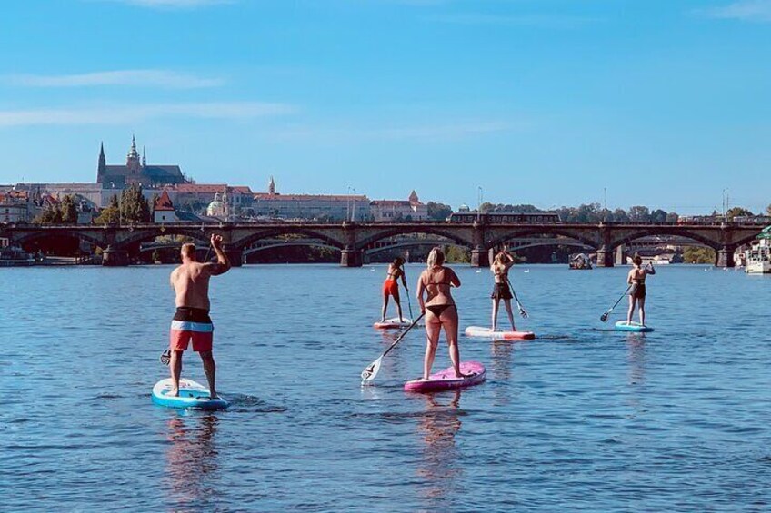 Stand-Up Paddleboarding on the Vltava River in Prague