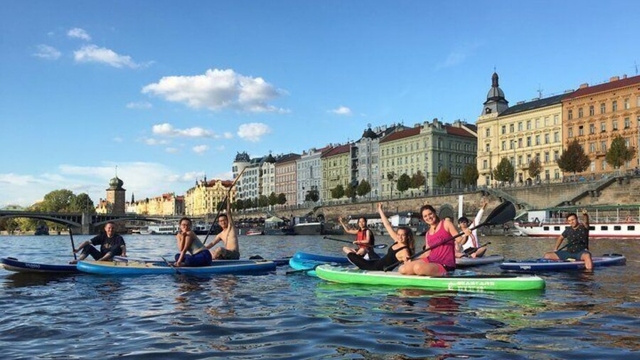 Stand-Up Paddleboarding on the Vltava River in Prague