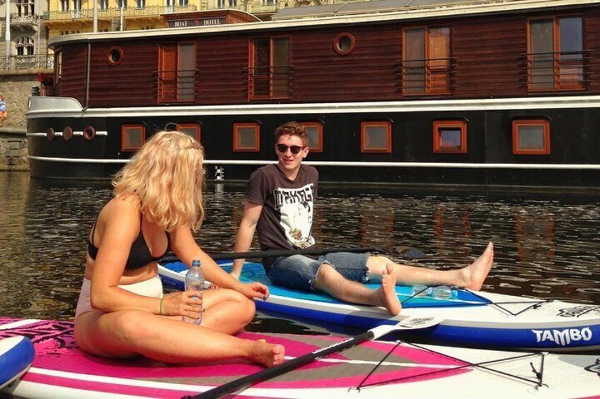 Stand-Up Paddleboarding on the Vltava River in Prague
