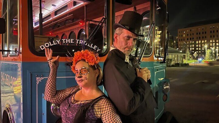 Haunted Sarasota cast with Dolly The Trolley.