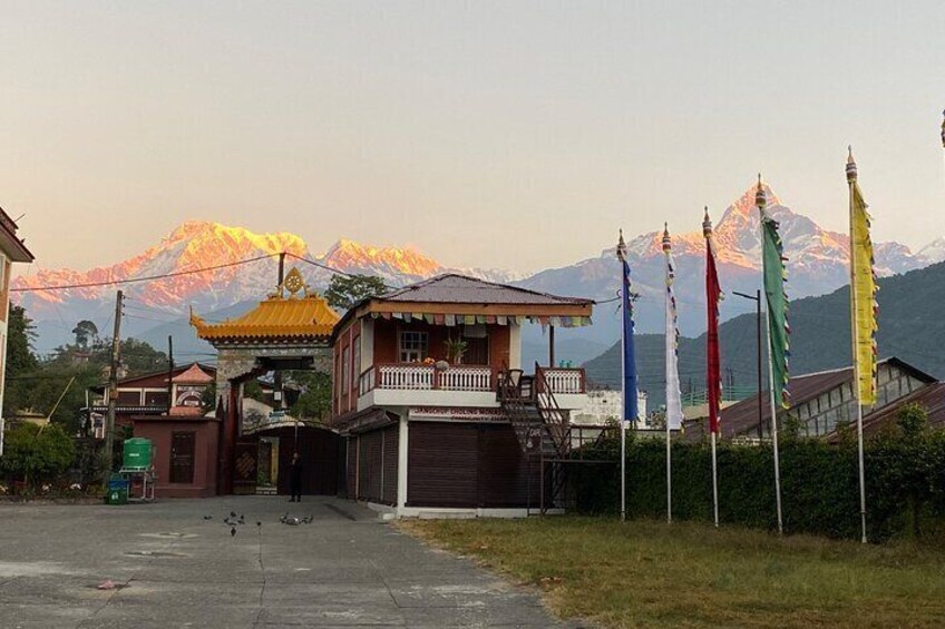 Early morning view of a Fishtail and Annapurna Mountains from Tibetan village.