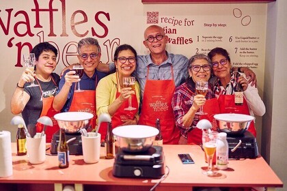 El taller de Waffles 'n Beer en el centro de Brujas