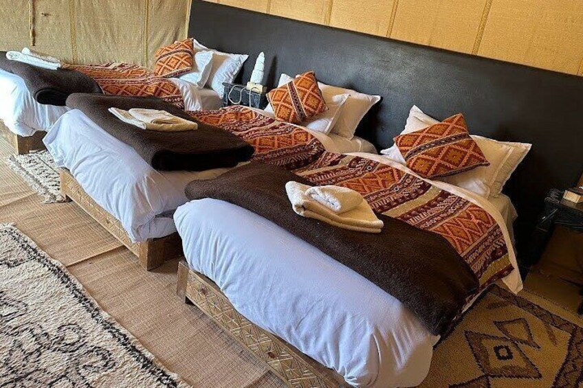 Night in Erg chebbi Desert, Camel Ride, Luxury Camp, SandBoarding