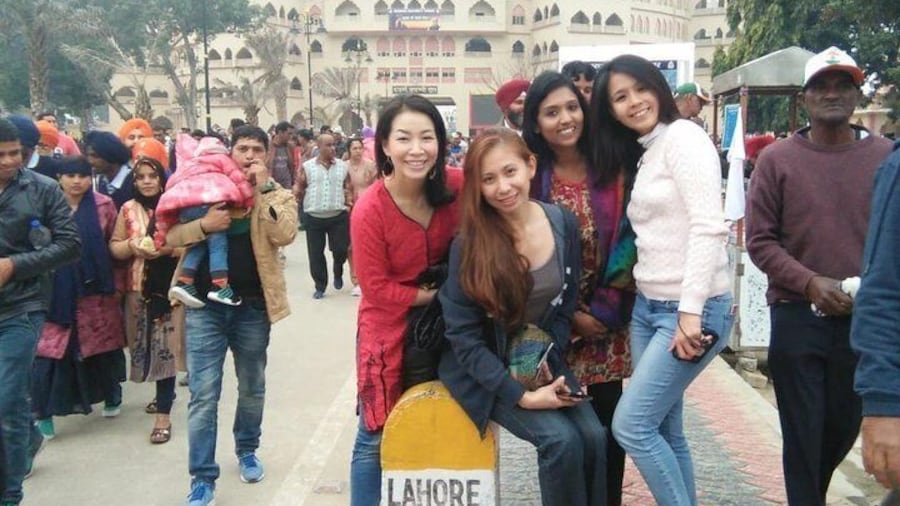 The Malaysian Air Asia crew enjoying at Wagah border tour.