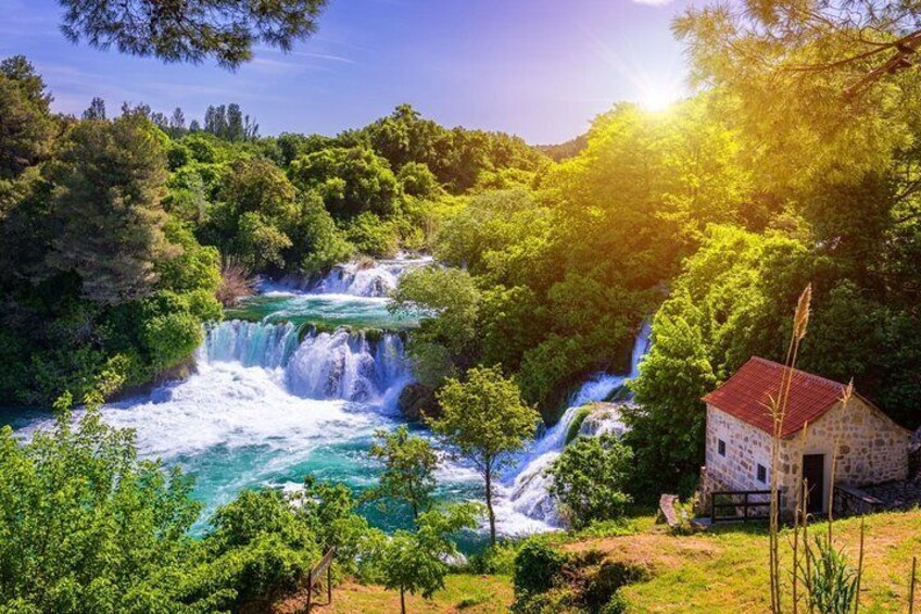 View over 'Skradinski buk' fall at Krka Waterfalls National Park