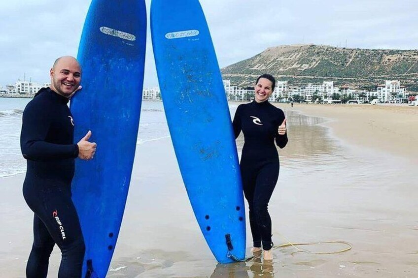Surfing lesson at Agadir Beach